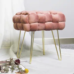 Hstex 2021 móveis da sala de estar, beleza personalizada moderna redonda veludo rosa ottoman bancada casa