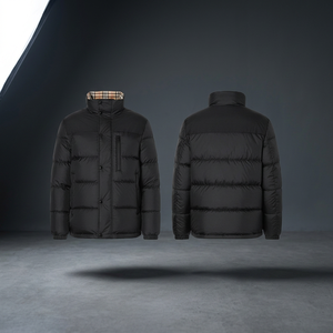 Veste matelassée légère et isolante à col roulé unisexe, motif géométrique bleu et noir, écologique, imperméable, pour l'hiver - Product Image 3