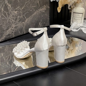 Chaussures de Mariée de Luxe pour <span class=keywords><strong>Femme</strong></span> – Sandales Blanches à Talons Hauts Épais et Robustes pour l'Été, Printemps et Automne - Product Image 4