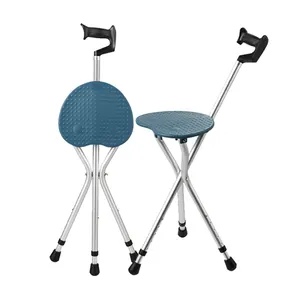 Alumínio Walking Stick Multifuncional ajustável dobrável com cadeiras para idosos Health Care Conveniente Alumínio Alloy Cane