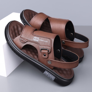 รองเท้าแตะหนังแบบ T-Strap สำหรับผู้ชาย สีเทา-น้ำตาล สวมใส่สบาย เหมาะสำหรับฤดูร้อนและชายหาด รุ่นลำลองสำหรับวัยรุ่น ปี 2025 - Product Image 3