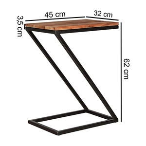 Table d'appoint en forme de Z, Table basse en bois et métal, Style maison de campagne, Table de chevet moderne et résistante - Product Image 1