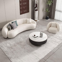 Canapé sectionnel incurvé de forme irrégulière avec structure en bois pour petits appartements, design nordique, idéal pour salon et salon de beauté