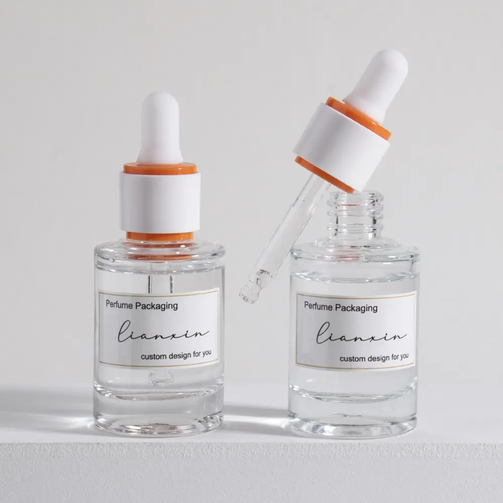 Custom Empty Cosmetics 30ml Clear Essence Skin care bottle 30ml Private label Essential oil glass dropper bottle