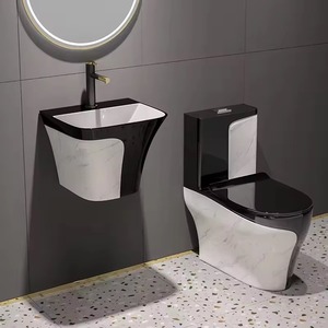 Sanitary Ware Suit <b>Bathroom</b> Commode Wc and Pedestal Basin Luxury Ceramic <b>Black</b> Color Toilet Set One Piece Bowl Toilet Set - Product Image 6