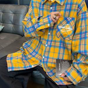 休闲别致男士黄色和蓝色方格衬衫口袋细节夏季男士休闲衬衫衬衫 - Product Image 3