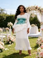 Robe de soirée élégante dégradée grande taille, coupe décontractée, longueur ras du sol, col carré, manches évasées, lavable, 100 % polyester, plissée, naturelle