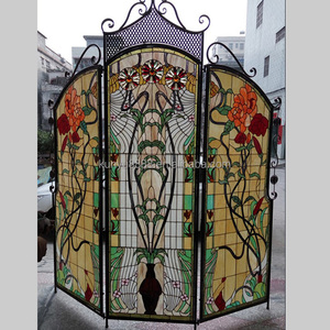 Paravent en verre Tiffany à motif de roses, pliable en trois parties, 47''*59'', artisanal, durable, pour la décoration de villa - Product Image 5