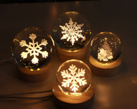 60mm 3D flocon de neige noël veilleuse K9 boule de cristal lampe avec 3d Laser gravure cadeau de vacances pour les amis et Souvenir