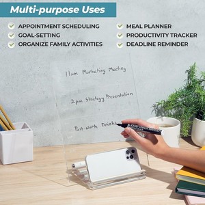 Letrero de borrado en seco acrílico, tablero de lista de tareas pendientes para el hogar, planificador acrílico, soporte de madera diario <span class=keywords><strong>semanal</strong></span> con marcador - Product Image 6
