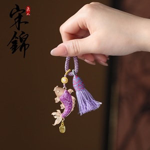 Nouveau porte-clés et breloque de téléphone de style chinois, rétro, avec pendentif <span class=keywords><strong>petit</strong></span> <span class=keywords><strong>poisson</strong></span>, en brocart Song et électroplaqué, au design ethnique et culturel. - Product Image 1