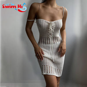 Vestido de Playa de Ganchillo Sexy <span class=keywords><strong>Mini</strong></span> con Hombros Descubiertos, Nuevo Diseño, Vestido Casual de Verano para Mujer - Product Image 1