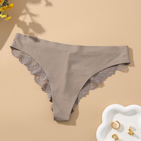 Traceless une pièce string dentelle slips femmes Sexy glace soie sous-vêtements femmes mi-taille culotte