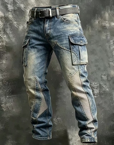 Pantalon cargo homme style streetwear américain, imprimé color block, coupe ample et slim, décontracté, multi-poches, droit, long - Product Image 3