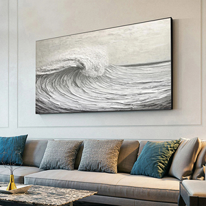 Grande œuvre d'art texturée représentant des vagues océaniques, peinture murale originale moderne faite à la main, toile murale pour un design d'intérieur sophistiqué - Product Image 4