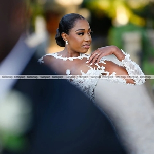 <span class=keywords><strong>Abiti</strong></span> da Sposa di Lusso Stile Sirena con Applicazioni Africane, Maniche Lunghe, Tulle Aso Ebi, Vestiti da Sposa Personalizzabili - Product Image 5