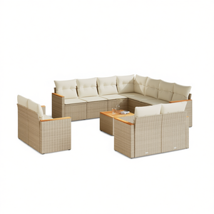 D0100XF4048 Conjunto de Sofás Modulares de Ratán Sintético PE Beige para Jardín, Muebles de Exterior Cómodos, Diseño Contemporáneo, Cojines de Espuma de Alta Densidad - Product Image 1