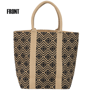 กระเป๋าชายหาดผ้าปอกระเจาแฟนซีสำหรับผู้หญิงเป็นมิตรกับสิ่งแวดล้อมและมีกระเป๋าที่มีลวดลายสีเทาเข้มและมีที่จับบุด้วยผ้าฝ้าย - Product Image 1