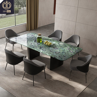 Ensemble moderne de salle à manger italienne de luxe avec 6 chaises, marbre bleu, dessus de table, meubles de salle à manger en métal pour hôtels et villas