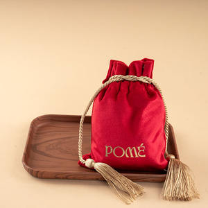 Soft Velvet Tassel Drawstring Pouch Recyclable Suede Dust Jewelry & Wine Gift Packaging Bags Custom Logo Red Cosmetic Accept - Product Image 2