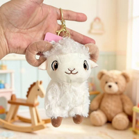 Llavero de Peluche de Oveja de Lana Rizada Kawaii Personalizado, Lindo Ovejón Blanco de Peluche con Cuernos Grandes, Adorno para Bolsa, Regalo para Niños