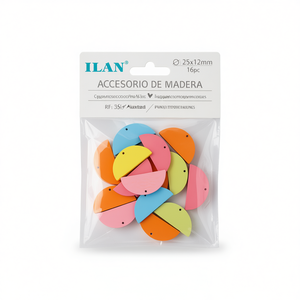 Pezzi di legno semicircolari ILAN 25x12mm 16 pezzi per artigianato - Product Image 1