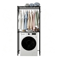 Étagère de rangement noire thermolaquée à 2 niveaux pour salle de bain, support de suspension pour vêtements au-dessus de la machine à laver et de la sèche-linge