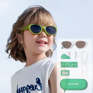 KOCOTREE Óculos redondos de silicone polarizados para bebês de 3 a 12 anos, óculos redondos de olho de gato para crianças, óculos de verão verde, oferta imperdível