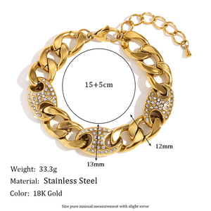 Bracelet en acier inoxydable <span class=keywords><strong>de</strong></span> style cubain, bijoux pour hommes, hip-hop, plaqué <span class=keywords><strong>or</strong></span> 18 carats, bracelet cubain épais en zircon, nez <span class=keywords><strong>de</strong></span> cochon - Product Image 6