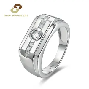 925 Sterling Silver Jewelry Men Rings Bezel Setting Round D Color VVS Moissanite Diamond Handmade Wedding Ring Man Gift