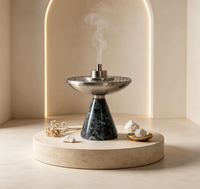 Brûleur d'encens de luxe en marbre, brûleur de Bakhoor en pierre naturelle, porte-encens Mubkhar arabe fait main pour la décoration de la maison pendant le Ramadan