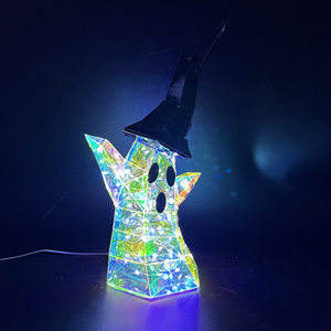 Decoración de Fantasma de Halloween con 60 Luces LED Prismáticas Iridiscentes, Figura de Fantasma de PET con Alimentación USB, Adorno de Mesa para el Hogar, 8 Modos de Iluminación - Product Image 3