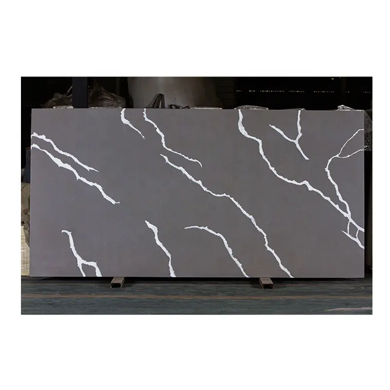Wholesale Artificial Calacatta Quartz Slab Tile Black Stone With White Veins For Countertop Kitchen