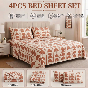 4-pc Bed Sheet Set with Pillowcases 100% Polyester King Size Custom Print Relaxing Soft <strong>Bedding</strong> for <strong>Teenager</strong> Bedroom - Product Image 1