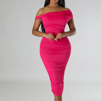 Vestido de Mujer 2024, Elegante, de Manga Corta, Fruncido, Maxi, Ajustado, Vestidos Cortos de Noche, Vestido de Fiesta