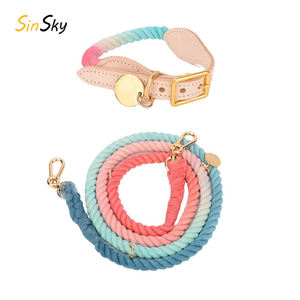 SinSky Conjunto de Correa de Collar de Mascota Personalizado Cuerda de Arcoíris Cuerda de Algodón Trenzada Correa y Collar de Perro de Cuero Suave Ajustable - Product Image 1