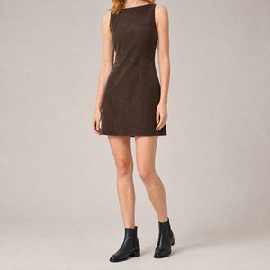 Vestido Mini <span class=keywords><strong>de</strong></span> Pana Marrón para Mujer, Sin Mangas, Cuello Barco, Lazo en la Espalda, Ideal para Otoño, Fabricante <span class=keywords><strong>de</strong></span> Vestidos <span class=keywords><strong>de</strong></span> Pana - Product Image 1