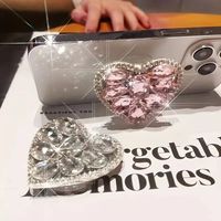 Accessoires de luxe pour téléphone portable : Support de téléphone portable pliable et plat pour fille, avec strass et poignée diamantée