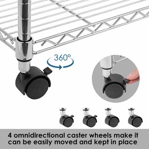 Estantería Metálica de 4 Niveles con Ruedas, Carro de Almacenamiento Móvil con Bordes Laterales, Estante Rodante Cromado - Product Image 5