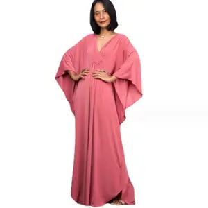 Zs027 2024 Phụ Nữ Áo Tắm Bìa up Tay Áo Kaftan Bãi Biển Áo Váy Rắn Bông Pareo Cao Cổ Áo beachwear