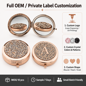 Espejo de Bolsillo de Doble Cara con Cristales de Diamante, Espejo Compacto de Maquillaje con Aumento, Logotipo Personalizado, Portátil, Redondo, Mini, de Viaje, Regalo para Mujer - Product Image 1