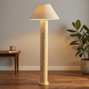 Elegant Electric Mother Pearl Table Lamp LED Handmade Shell Inlay Bamboo Base Dimmable Warm White Customizable Shade Premium - Product Image 3