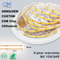 Tira de Luz LED COB de Alta Densidad, 320 LED/m, 24V, 3000K, Blanco Cálido, Sin Puntos, Flexible