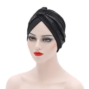 x20814 African Headtie Women Headwear Turban Scarf Knot Pre-Tied Twisted Bonnet Headwrap for Female glitter sequin turbans