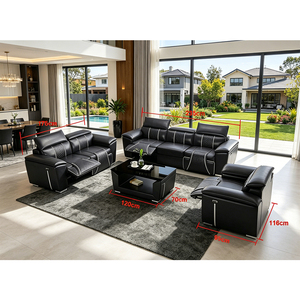 Cómodo Conjunto de Sofás Reclinables Motorizados de Cuero 1+2+<span class=keywords><strong>3</strong></span>, Elegante Diseño Cosido, Asientos Reclinables Eléctricos para Sala de Estar - Product Image 6