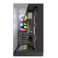 Caja de PC para Juegos al por Mayor, ATX, Torre Media, Panorámica, de Vidrio Templado, Chasis de Computadora de Escritorio, Refrigeración por Flujo de Aire, Malla