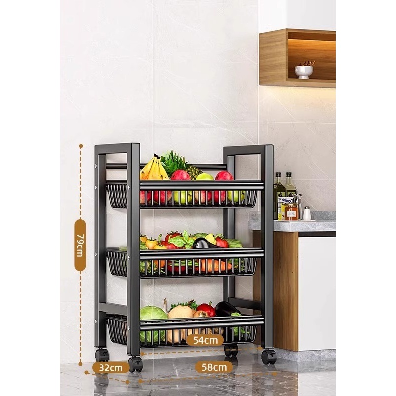 Nero 3 strati-lunghezza 58 cm-3 cestini