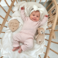 Combinaison et leggings en tricot côtelé 100% coton doux personnalisés pour nouveau-né, tenue chaude pour bébé, ensemble de vêtements pour nourrisson