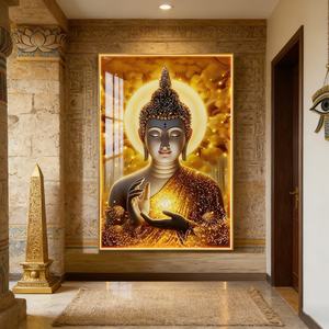 Venta al por Mayor de Fábrica, Estatua de Buda Dorada Islámica Personalizada para Sala de Estar, Impresión HD, Pintura en Porcelana de Cristal, Decoración del Hogar con LED - Product Image 5