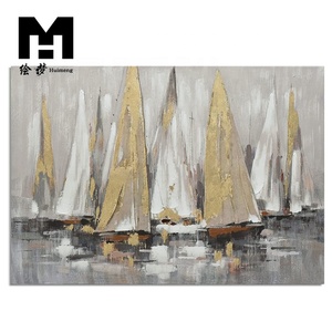 100% dipinto a mano moderno paesaggio oceanico grande tela di <span class=keywords><strong>barche</strong></span> pittura a olio <span class=keywords><strong>con</strong></span> lamina d'oro arte della parete fatta direttamente dall'artista - Product Image 2